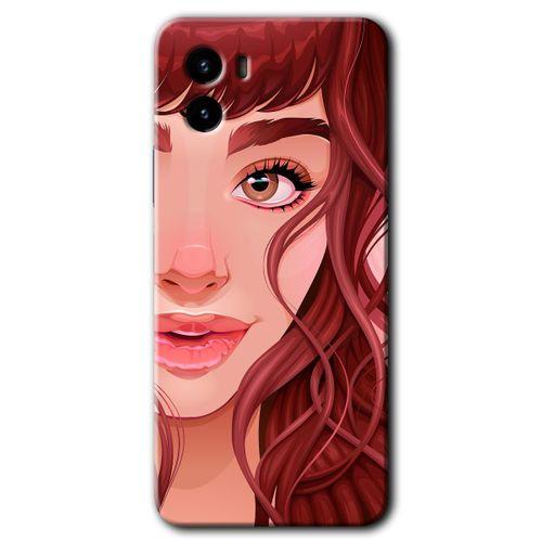 MRCİLETİSİM Vivo Y15s Kılıf HD Desen Baskılı Arka Kapak + Temperli Cam - Kızıl Kız