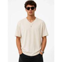 Erkek V Yaka Basic Tişört Kısa Kol Yazlık Regular Fit T-Shirt - Bej