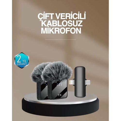 2’li Kablosuz Yaka Mikrofonu Type-c Ve Lightning Uyumlu Profesyonel Set