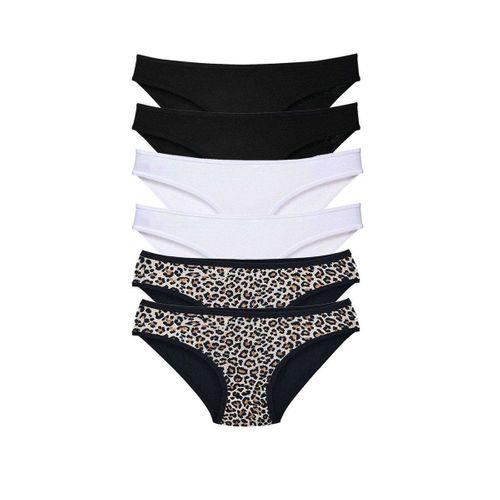 6 Adet Likralı Kadın Slip Külot Leopar Siyah Beyaz