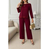 Kadın Uzun Kollu Bisiklet Yaka Pulpayetli Viskon Iki Iplik Bluz Ve Pantolon Ikili Takım