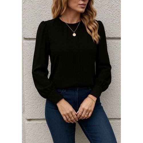 Kadın Uzun Kollu Bisiklet Yaka Pileli Ithal Krep Bluz