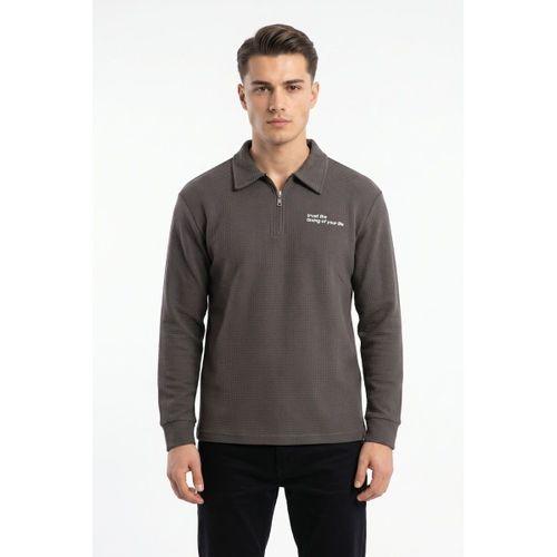 Erkek Spor Polo Yaka Petek Dokulu Sweatshırt BGL-ST05442
