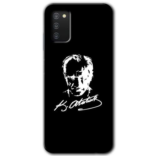 Samsung Galaxy A02s Kılıf Baskılı Kapak - Atatürk Silüet İmza +Tam Ekran Koruyucu
