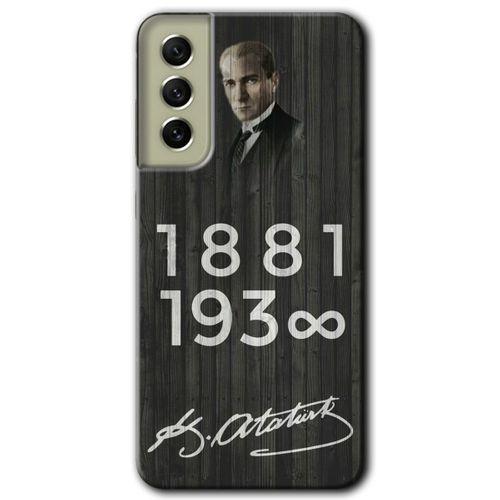 Samsung Galaxy S21 FE HD Baskılı Kılıf + 9D Tam Ekran Koruyucu - Atatürk Ahşap İmza