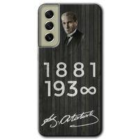Samsung Galaxy S21 FE HD Baskılı Kılıf + 9D Tam Ekran Koruyucu - Atatürk Ahşap İmza