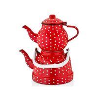 Ebru Metal Nostalji Emaye Çaydanlık Takımı Küçük Boy 11/16 Kırmızı Puantiyeli