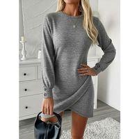 Kadın Uzun Kollu Bisiklet Yaka önden Asimetrik Kesim Detaylı Mini Yumoş Elbise