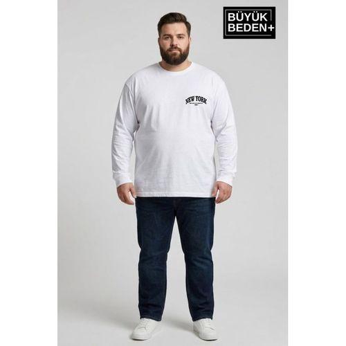 Erkek Büyük Beden New York Baskılı 2 İplik Bisiklet Yaka Tişört SPR26BTS942-5