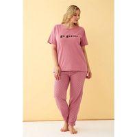Kadın Somon Go Getter Yazılı Büyük Beden Pijama Takımı