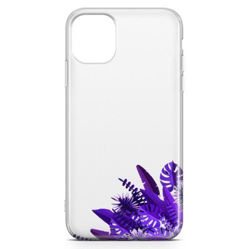 Apple iPhone 11 Pro Max Kılıf Mor Yapraklar Arka Kapak Koruma Desenli Full Koruyucu