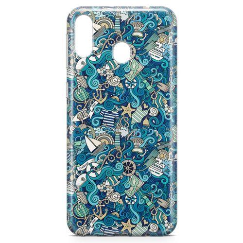 Samsung Galaxy M20 Kılıf Doodle Gemi Turları Arka Kapak Koruma Desenli Full Koruyucu