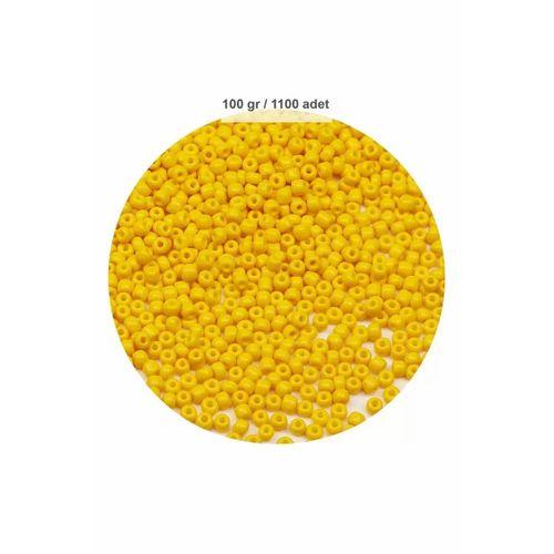 Sarı Renk 4 mm Yaklaşık 1100 adet / 100 gram Cam Boncuk Oya Yazma Bileklik ve Kolye
