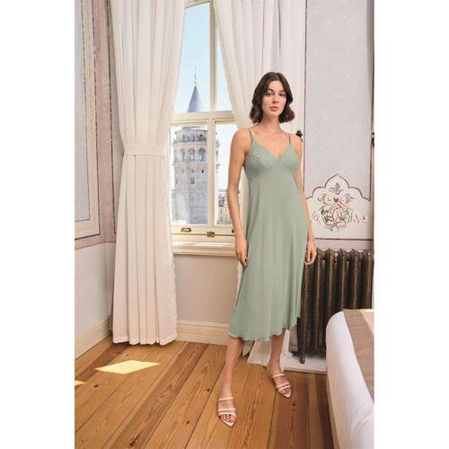 Çiçek Ve Yaprak Desenli Dantelli Ve Dekolteli Sabahlık Takımı