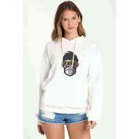 Cool Monkey Baskılı Beyaz Kadın Kapşonlu Sweatshirt