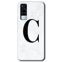 Vivo Y31 2021 HD Baskılı Kılıf + 9D Tam Ekran Koruyucu - Beyaz Mermer Desenli C Harfi
