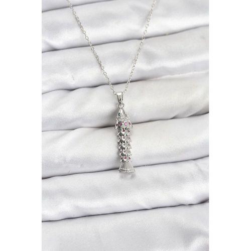 316L Çelik Zincir Gümüş Renk Balık Model Zirkon Taşlı Kadın Kolye