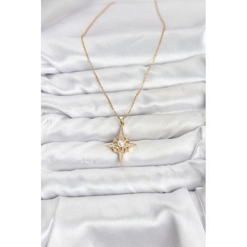 316L Çelik Zincir Gold Renk Kutup Yıldızı Model Zirkon Taşlı Kadın Kolye