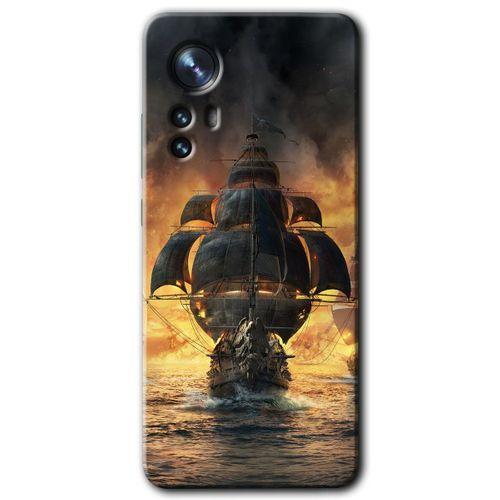 Xiaomi Mi 12 Pro Kılıf HD Desen Baskılı Arka Kapak + Temperli Cam - Siyah İnci