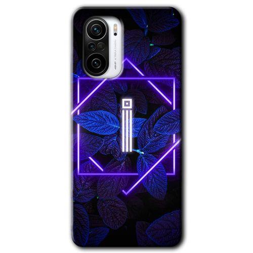 MRCİLETİSİM Xiaomi Redmi K40 Pro Kılıf HD Desen Baskılı Arka Kapak + Temperli Cam - Dark Neon Yaprak İ Harfi