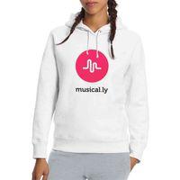 Musically Logo Ly Baskılı Beyaz Kadın Kapşonlu Sweatshirt