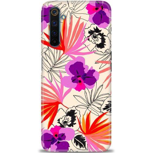 Realme 6 Pro Kılıf HD Baskılı Kılıf - Kırmızı Mor Çiçekler + Tam Ekran Koruyucu