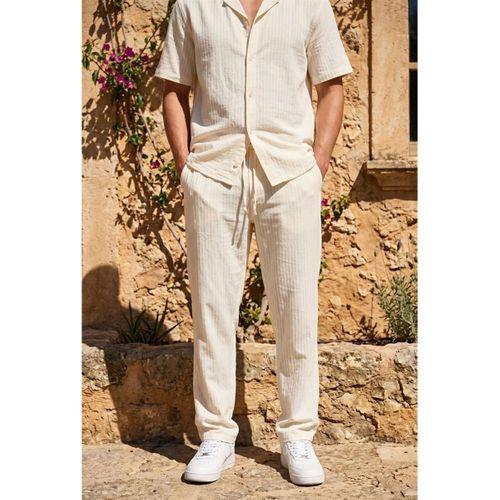 Calvert Tensel Pamuk Kumaş Çizgili Relaxed Fit Erkek Pantolon - Ekru