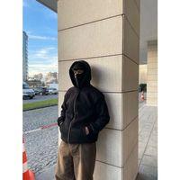 Samuray Ninja Çift Kapşonlu ZIP Fermuarlı Kanguru Çepli Tam Fermuarlı Hoodie Swetshirt - Siyah