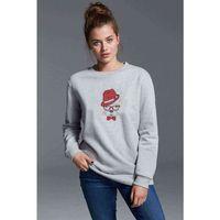 Kırmızı Şapka Illüstrasyon Giyen Köpek Fransız Baskılı Gri Kadın Sweatshirt