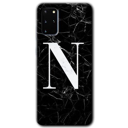 Galaxy S20 Plus Kılıf HD Desen Baskılı Arka Kapak - Siyah Mermer Desenli N Harfi + Kırılmaz Cam