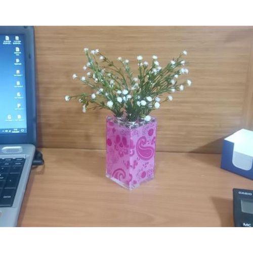 2 Adet Vazo Dahil,Vazoda Çiçek,Beyaz Yapay Çiçek,Vazo Dekoratif Pembe 7X7X17Cm