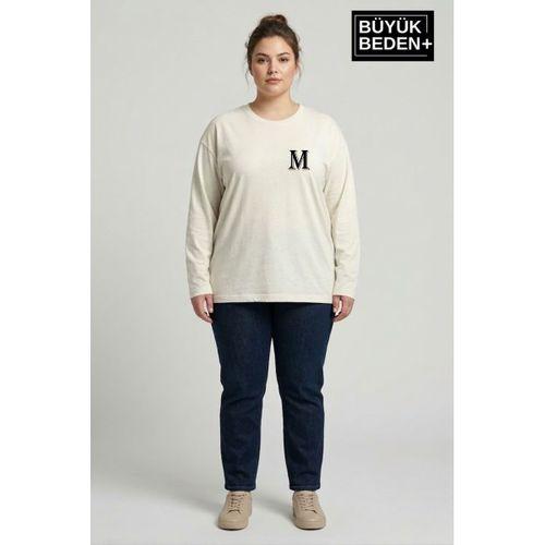 Kadın Büyük Beden M Baskılı 2 İplik Bisiklet Yaka Tişört SPR26BTSK942-13