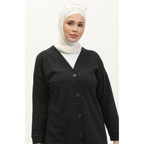 Düğmeli V Yakalı Sade Basic Eşofman Spor İkili Takım - 03051.003 - Siyah