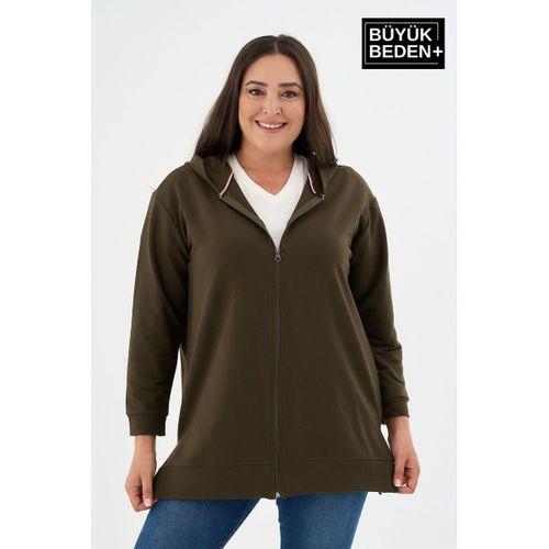 Kadın Tunik Büyük Beden Fermuarlı Kapşonlu Sweat Hırka SPR26BTK955