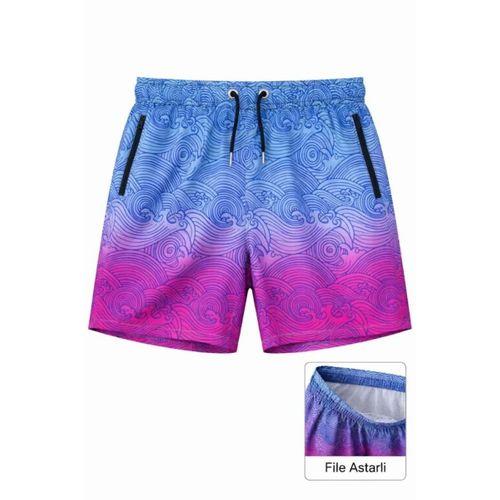Erkek Deniz Şortu Fermuarlı Cepli File Astarlı Hızlı Kuruyan Premium - Çok Renkli