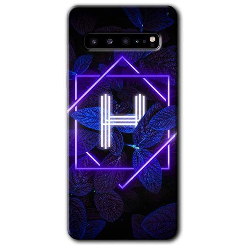 Potkal Hediye Fabrikası Samsung Galaxy S10 Plus Kılıf HD Desen Baskılı Arka Kapak - Dark Neon Yaprak H Harfi