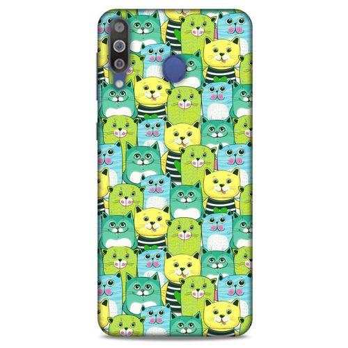 Lopard Samsung Galaxy M30 Uyumlu Kılıf Kediler (37) Silicone Cover Mavi Sarı