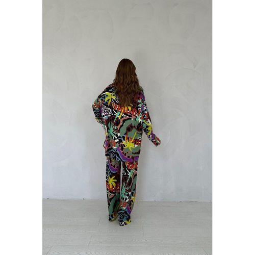 Kahverengi Dijital Desenli Gömlek Ve Pantolon Takım