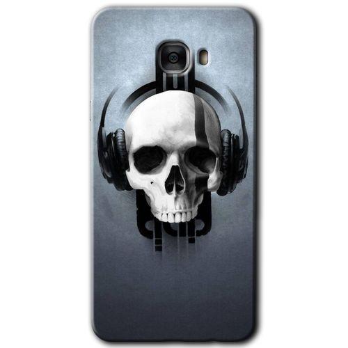 Potkal Hediye Fabrikası Samsung Galaxy C7 Pro HD Baskılı Kılıf + 9D Tam Ekran Koruyucu - Müzik Kurukafa