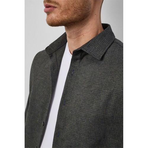 Pixel Relaxed Fit Pamuklu Mikro Çizgili Flanel Erkek Gömlek - Yeşil