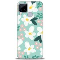 Realme C15 Kılıf HD Baskılı Kılıf - Pembe Beyaz Papatyalar + Tam Ekran Koruyucu