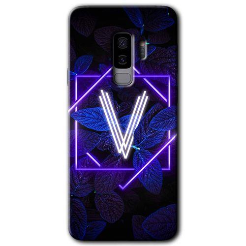 Galaxy S9 Plus Kılıf HD Desen Baskılı Arka Kapak - Dark Neon Yaprak V Harfi