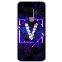 Galaxy S9 Plus Kılıf HD Desen Baskılı Arka Kapak - Dark Neon Yaprak V Harfi