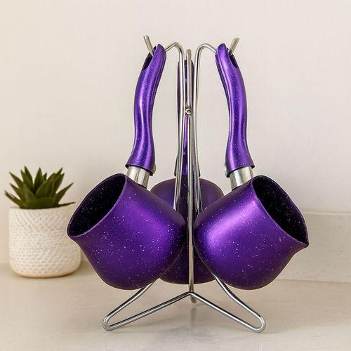 Granit Çelik Cezve Seti 4'lü (230/280/380 ml) Metal Standlı