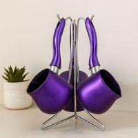 Granit Çelik Cezve Seti 4'lü (230/280/380 ml) Metal Standlı
