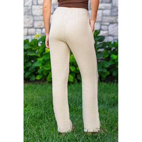 Beli Lastikli Multi Çift Cepli Müslin Kadın/Erkek Unisex Yazlık Pantolon Vizon Vzn