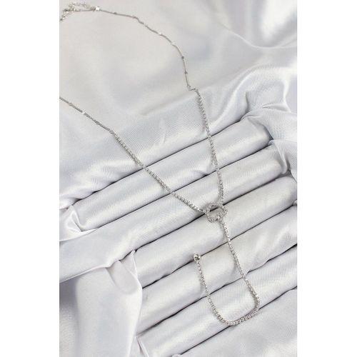 Pirinç Zirkon Taşlı Kalp Model Gümüş Renk  Y Kolye