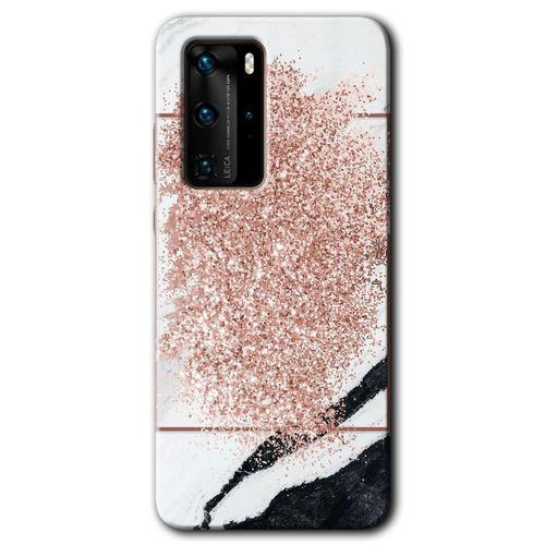 Potkal Hediye Fabrikası Huawei P40 Pro HD Baskılı Kılıf + 9D Tam Ekran Koruyucu - Simli Mermer