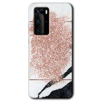 Potkal Hediye Fabrikası Huawei P40 Pro HD Baskılı Kılıf + 9D Tam Ekran Koruyucu - Simli Mermer