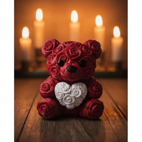 3d Kalp Ayıcık 10 Cm Gül Detaylı Dekoratif Hediye Obje